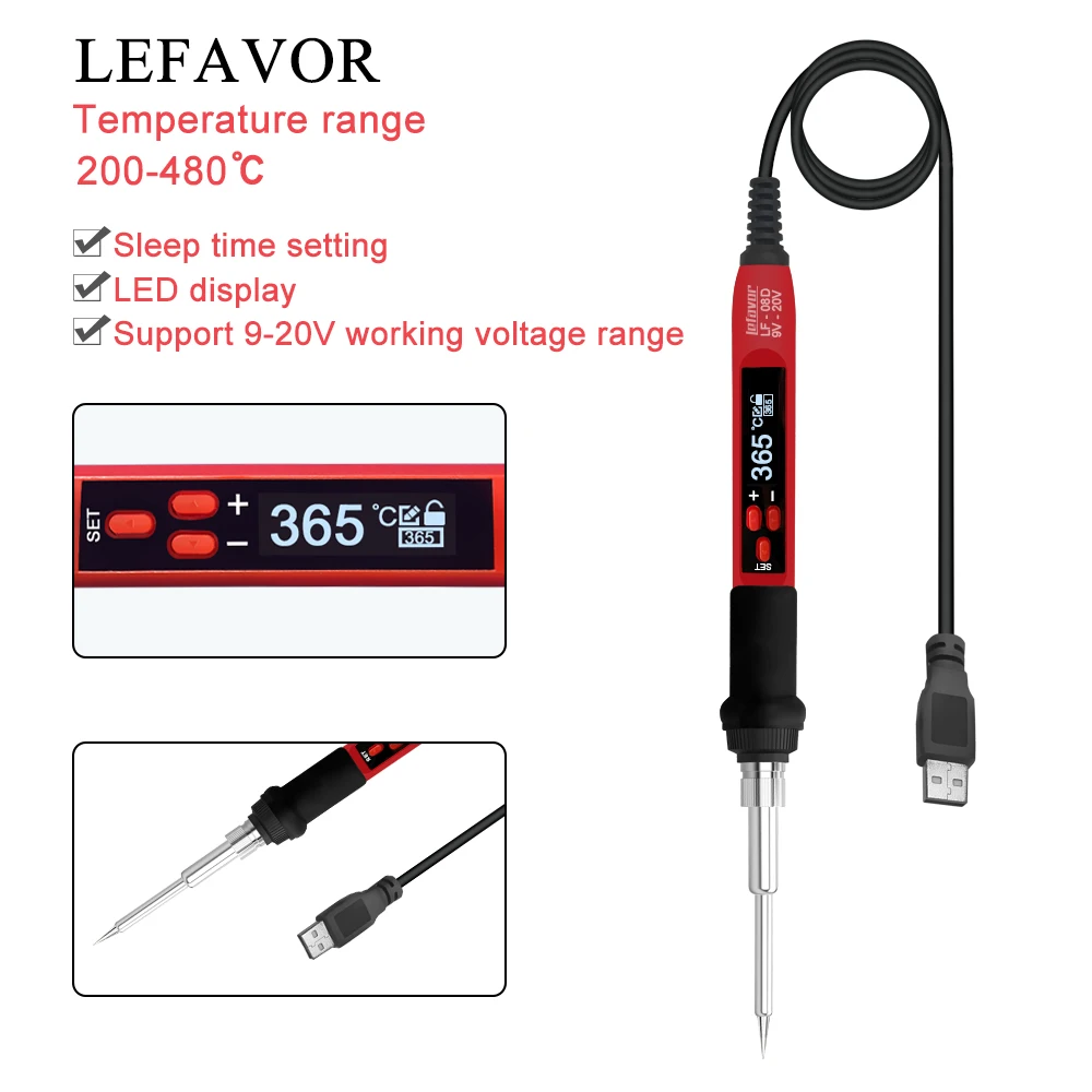 미니 전기 납땜 인두 스테이션, 온도 조절 가능, 야외 DIY 납땜 도구, 65W USB 디지털 납땜 인두
