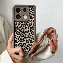 Leopard Print Wrist Strap Lanyard Phone Case Cover for Xiaomi Poco m6 Pro5G (J24-Coffee-SS)