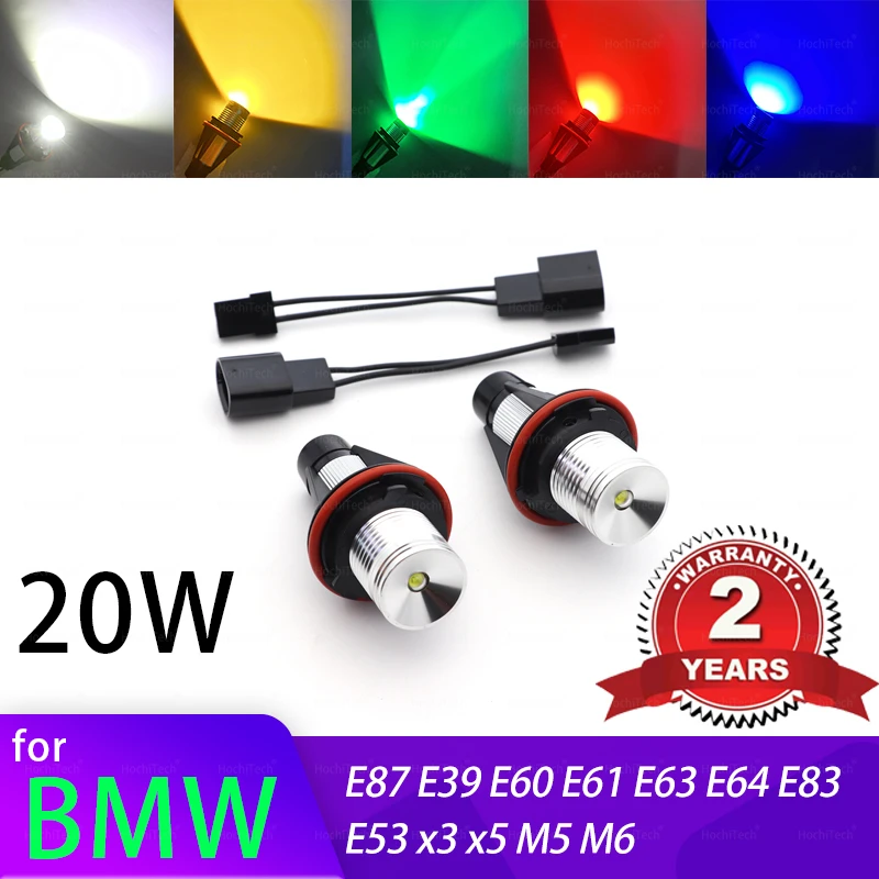 for BMW E87 E39 M5 E60 E61 E63 E64 M6 E65 E66 E83 X3 E53 X5 2000-2008 White Bright 20W LED Angel Eyes Marker Lights Bulbs Lamp