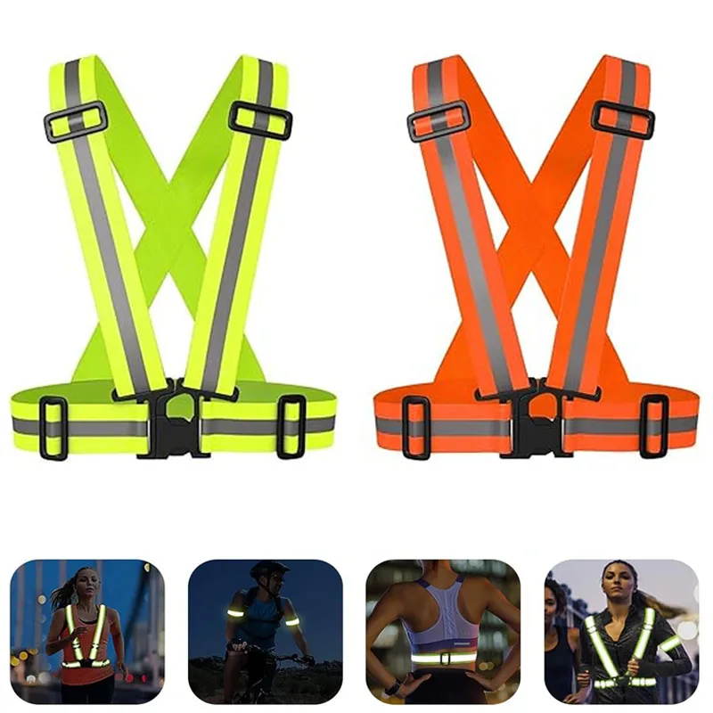 Reflective Safety Vest Adjustable Elastic Hi Vis Reflective Strips for Traffic Control Running Cycling