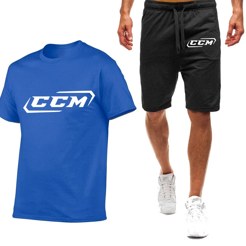 CCM Brand Printing Summer Popular Men T-shirt+Shorts Suit Men Sports Suit Casual Fashion Short-sleeved T-shirt Set Men Clothing