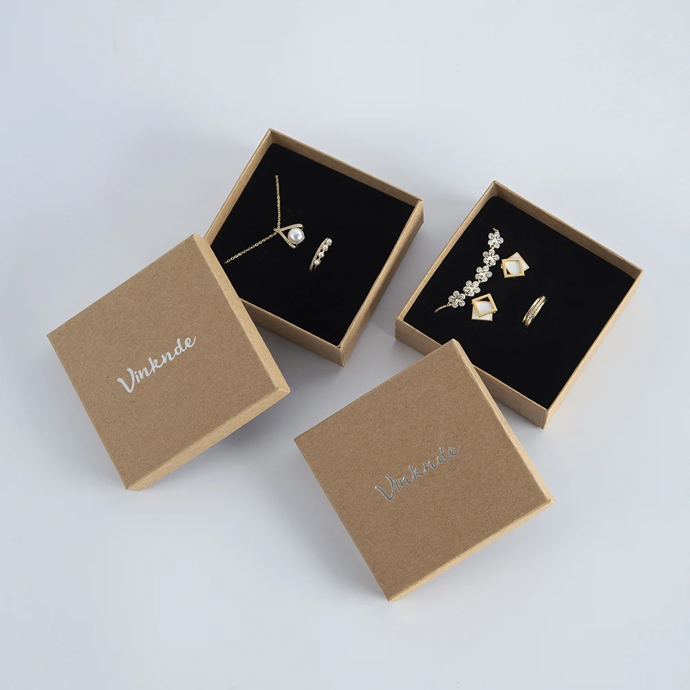 Personalized Jewelry Paper Kraft Box Sterling Silver Ring Earring Bracelet Pendant Packaging Case Suede Velvet Bag Storage Case