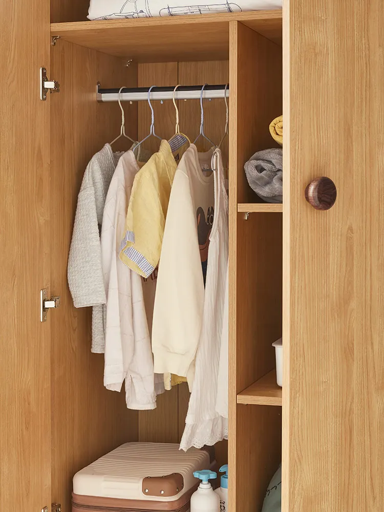 Nordic modern simple wardrobe household bedroom small children solid wood frame wardrobe