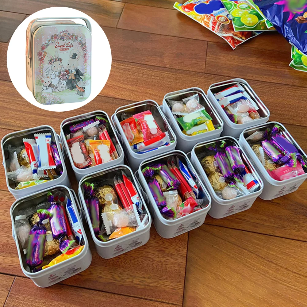 Easter Creative Portable Tin Box Cookie Box Rabbit Gift Tin Handheld Sweets Biscuits Holder Present Wrapping Supplies