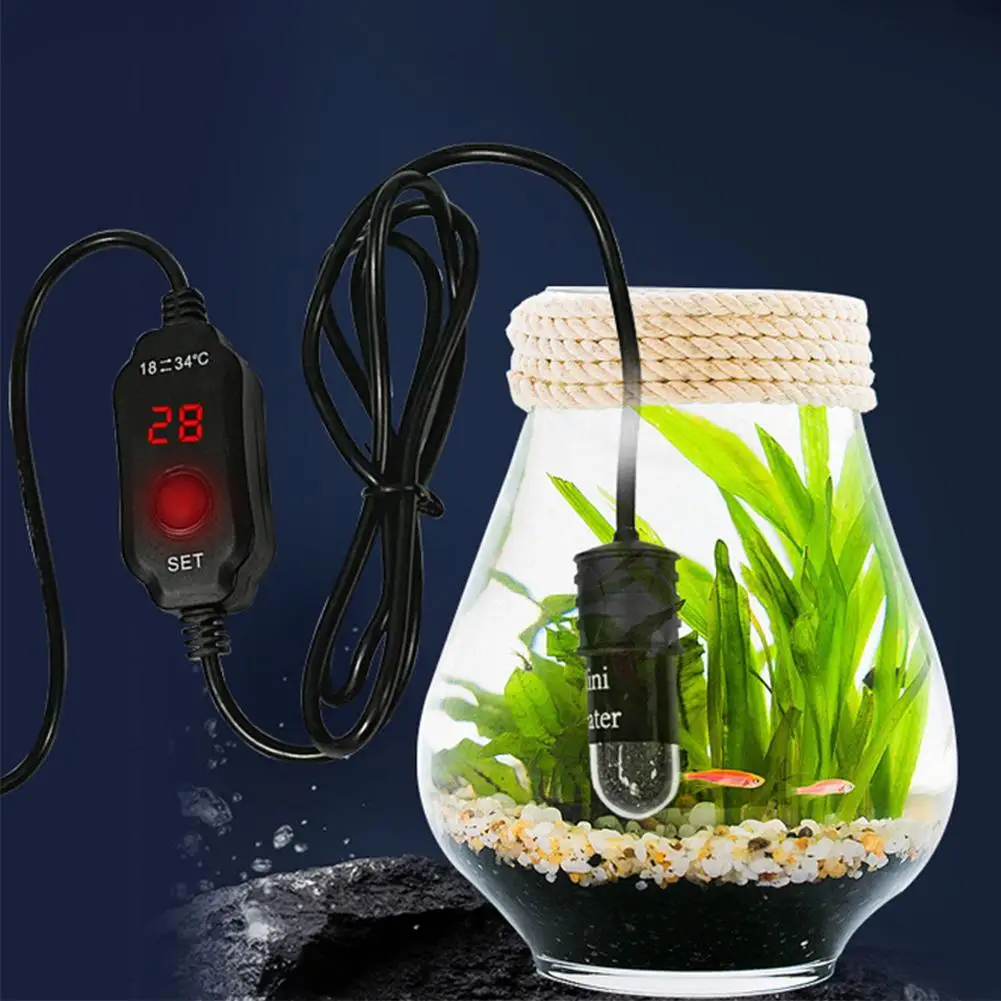 Aquarium Fish Tank Heater USB LED Heating Rod Adjustable Temp