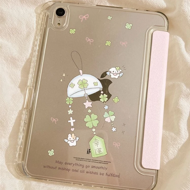 Pink Cartoon Clover Rabbit Tablet Case