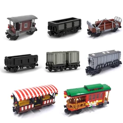 MOC City Train Track Retro Manned Train Container Firewood Train Building Block Car DIY Accessories Brick Assembly Model 92088