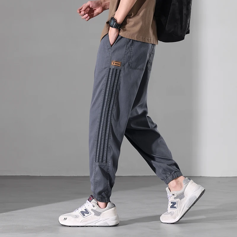 Summer New Casual Pants for Men's Ice Feel Elastic Breathable Versatile Sports Hoodie Pants
