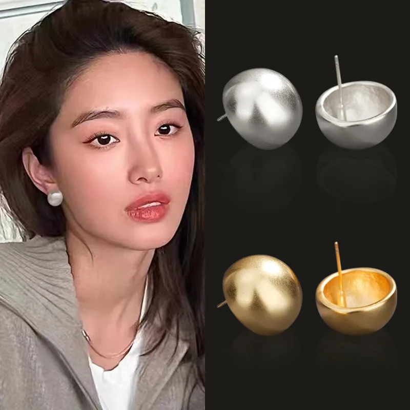 

European and American minimalist frosted half round earrings