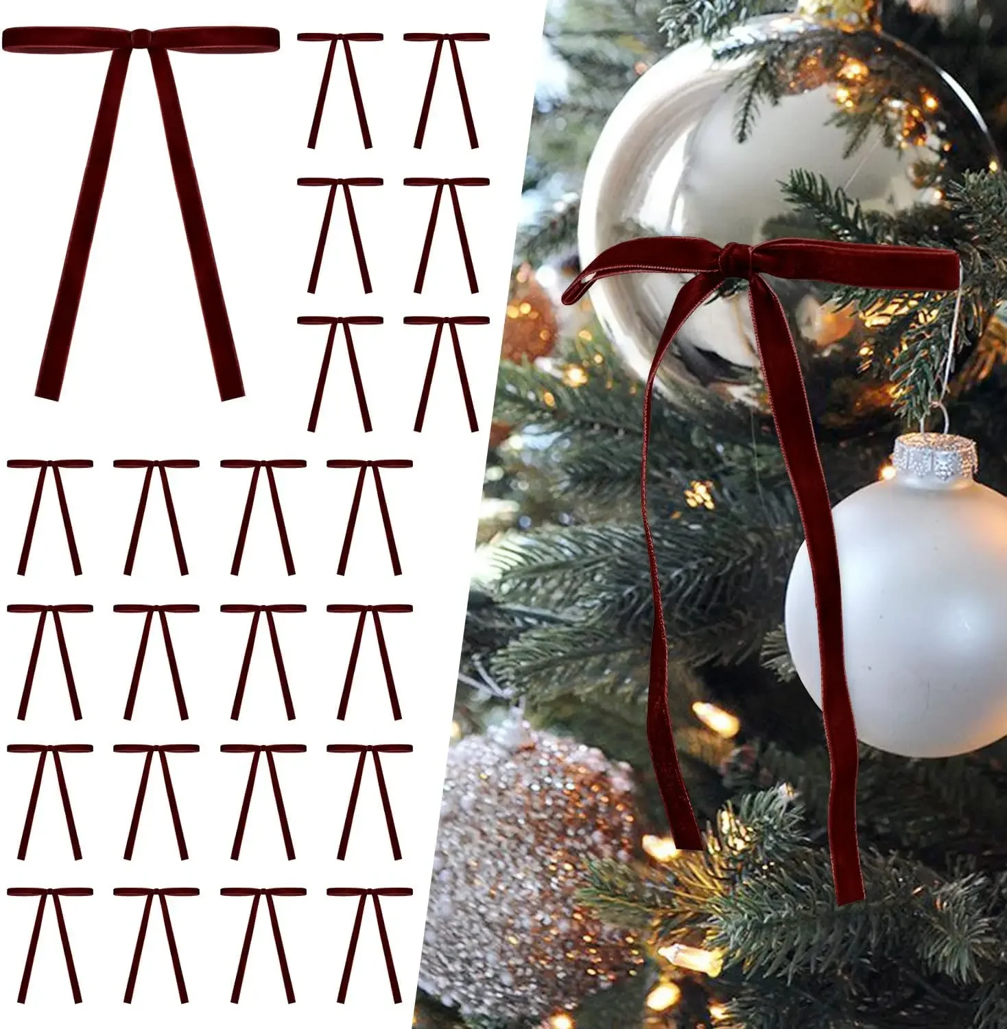 Description Picture 3 of item30PCS Velvet Christmas Bows Rustic Crafts Gift Bows Vintage Ribbon Bows for Christmas Tree Garland Home Wedding Decoration