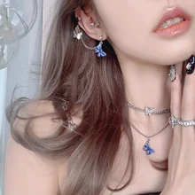 

New fashion sky blue butterfly earrings girl heart cold wind and cool super fairy butterfly earrings earrings ear bone clip