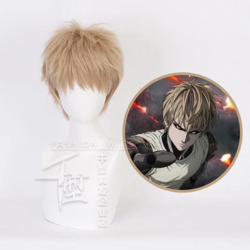 

Genos Anime Cosplay Wig Heat Resistant Synthetic Hair Comic-Con Short Hairstyles Halloween Party Carnival Role Play Wigs Props