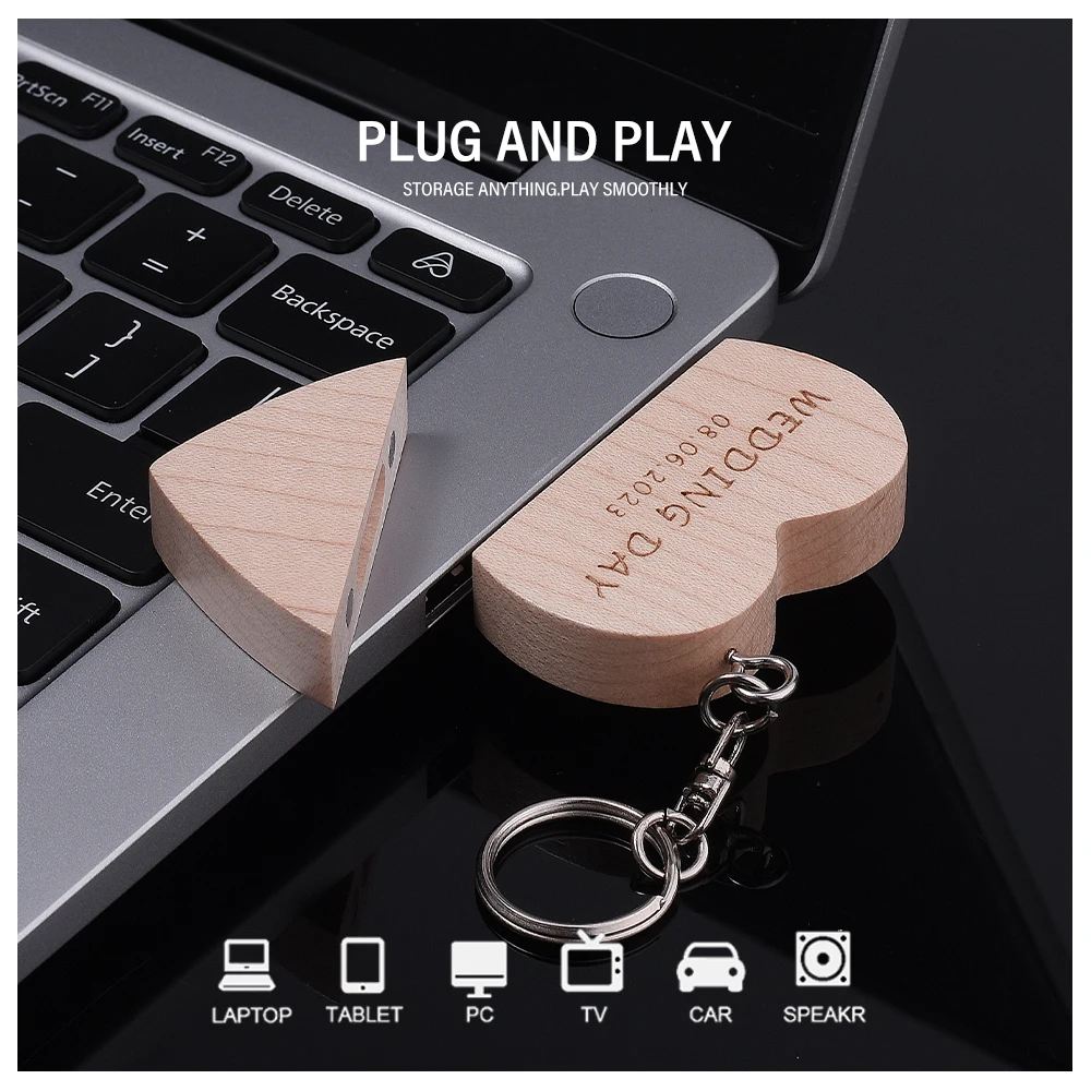 JASTER 무료 맞춤형 로고 펜 드라이브, 나무 하트 USB 상자, USB 플래시 드라이브, 펜 드라이브, U 디스크 사진, 결혼 선물, 64GB, 32GB