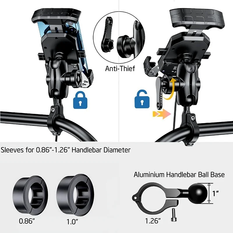 Suporte do Telefone da Bicicleta da Montagem do Telefone da Motocicleta Anti-roubo Guidão de Alumínio Um-push Automaticamente Bloquear o Suporte para Telefones de 37.0 Polegadas - Image 2