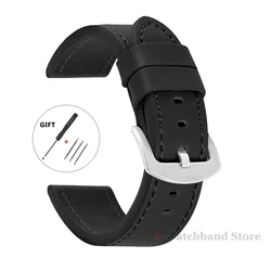 Vintage Leather Sport Watch Band with Stainless Steel Buckle - Premium Watch Accessory - 22mm (Black Silver)