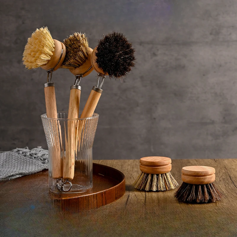 긴 손잡이 웍 브러시 교체 헤드, 자연스러운 부드러운 강모, 말 갈기 시살 코코넛 