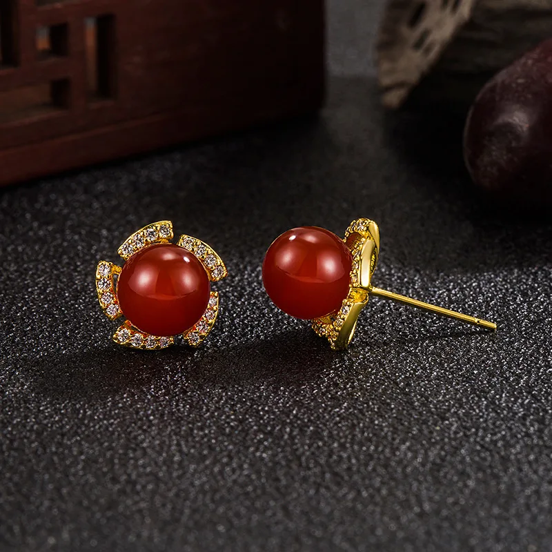 

CN(Origin) 14K gold filled Red Ruby Earring for Women Green Aros Mujer Oreja Gemstone Emerald Bizuteria Garnet Stud Earrings
