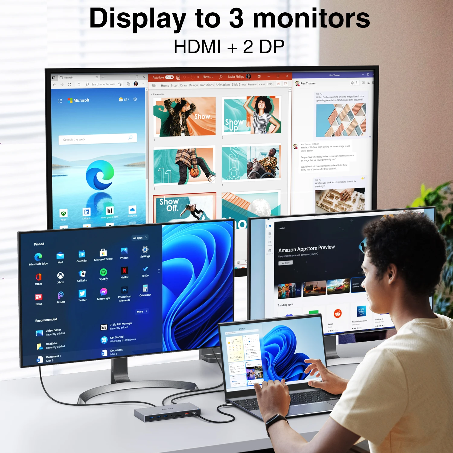 MOKiN 14 in 1 Docking Station for MacBook Air/Pro, iPad, Thunderbolt Laptop-USB3.0, Type-C, HDMI 4K, PD 100W, RJ45 1Gbps