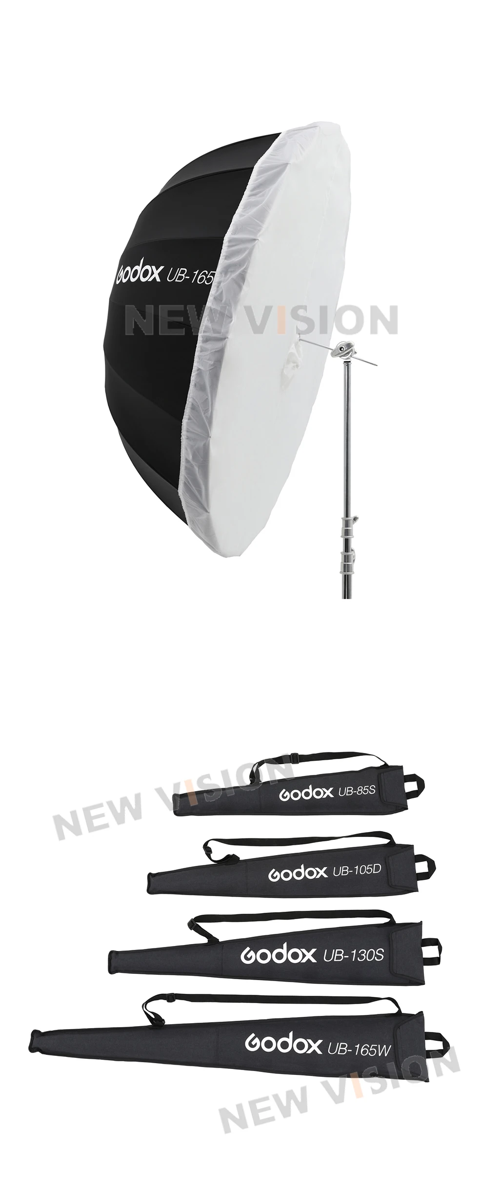 UB-165W 65in 165cm Parabolic Black White Reflective Umbrella Studio Light Umbrel
