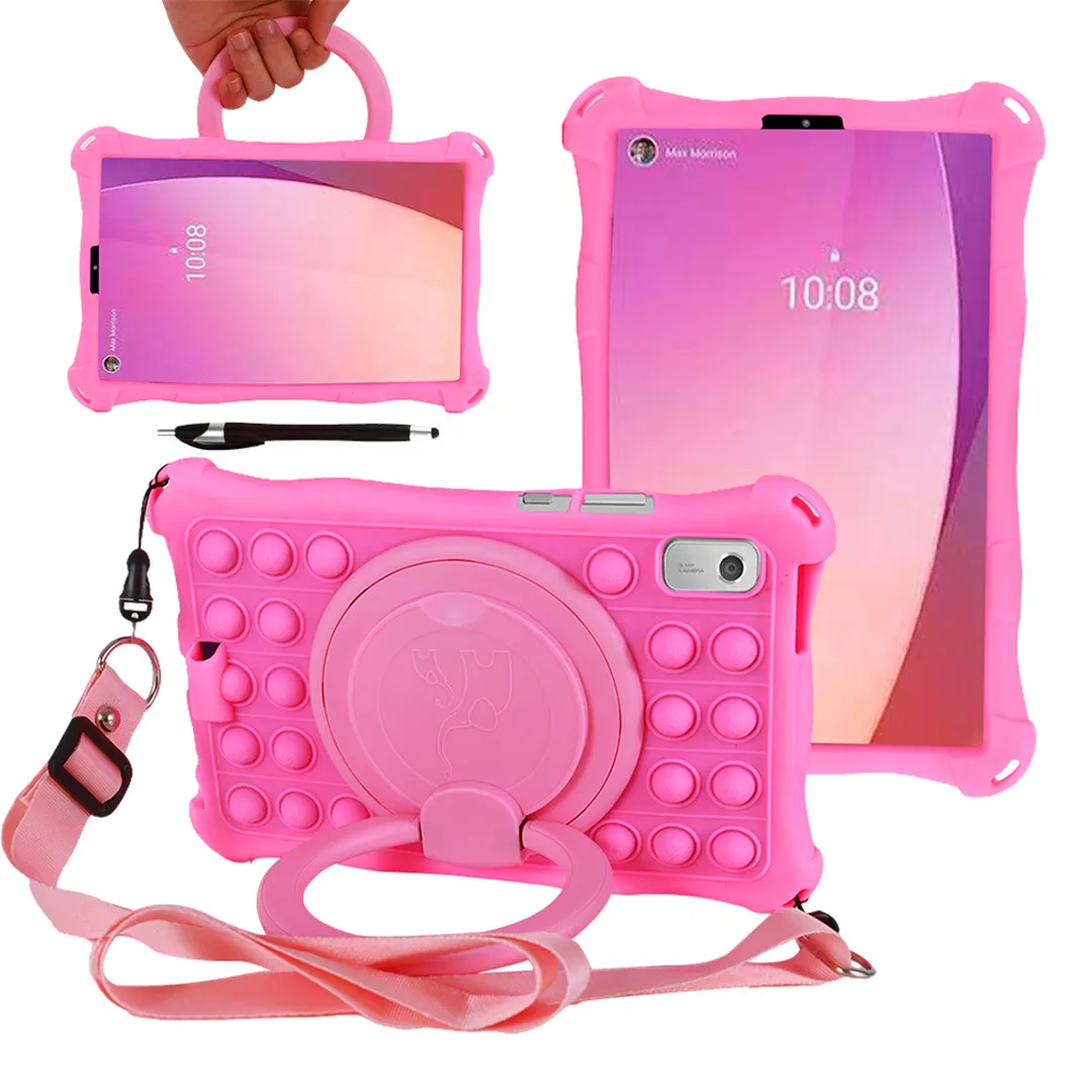 Kids-Friendly Soft Bubble Silicone Tablet Case with Stand & Shoulder Strap