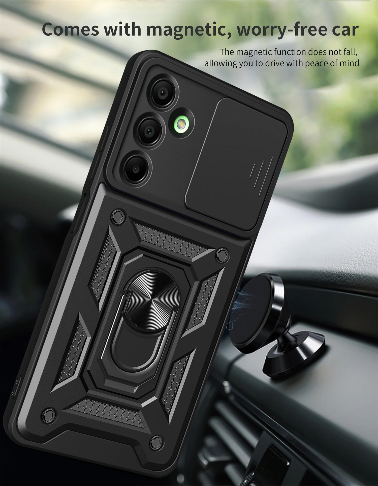 Shockproof Armor Phone Case with Magnetic Ring Stand Holder - Durable Back Cover