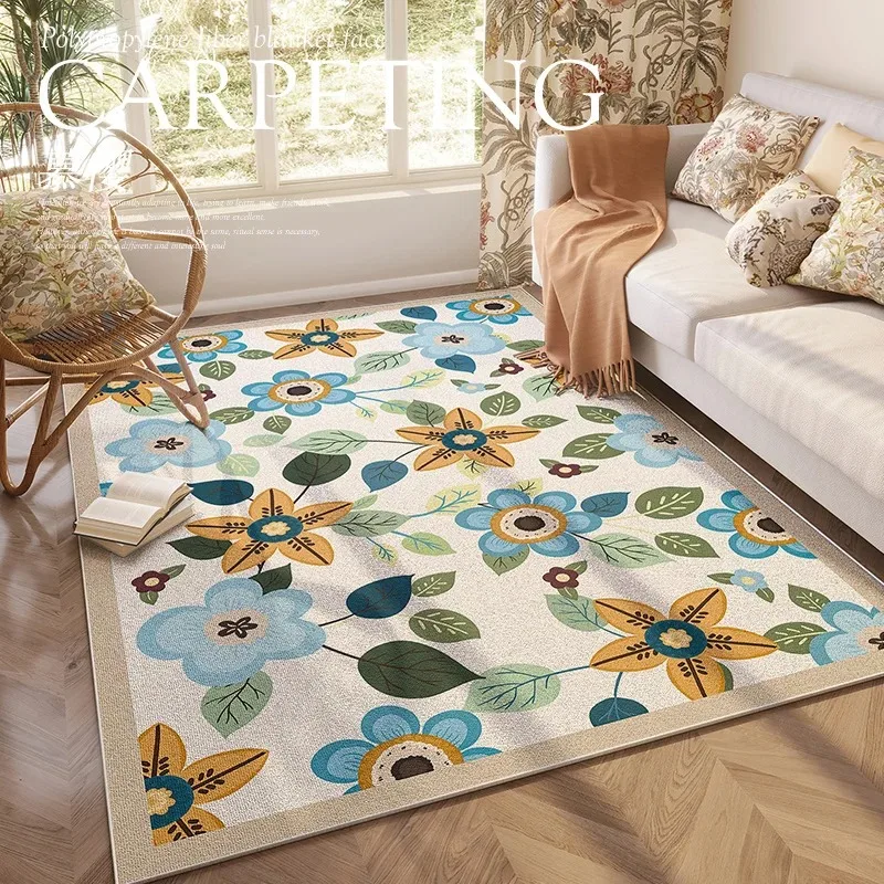 Floral Living Room Carpet Pastoral Style Light Luxury Large Area Girl Bedroom Rug Retro Decor Coffee Table Floor Mat Tapete 양탄자