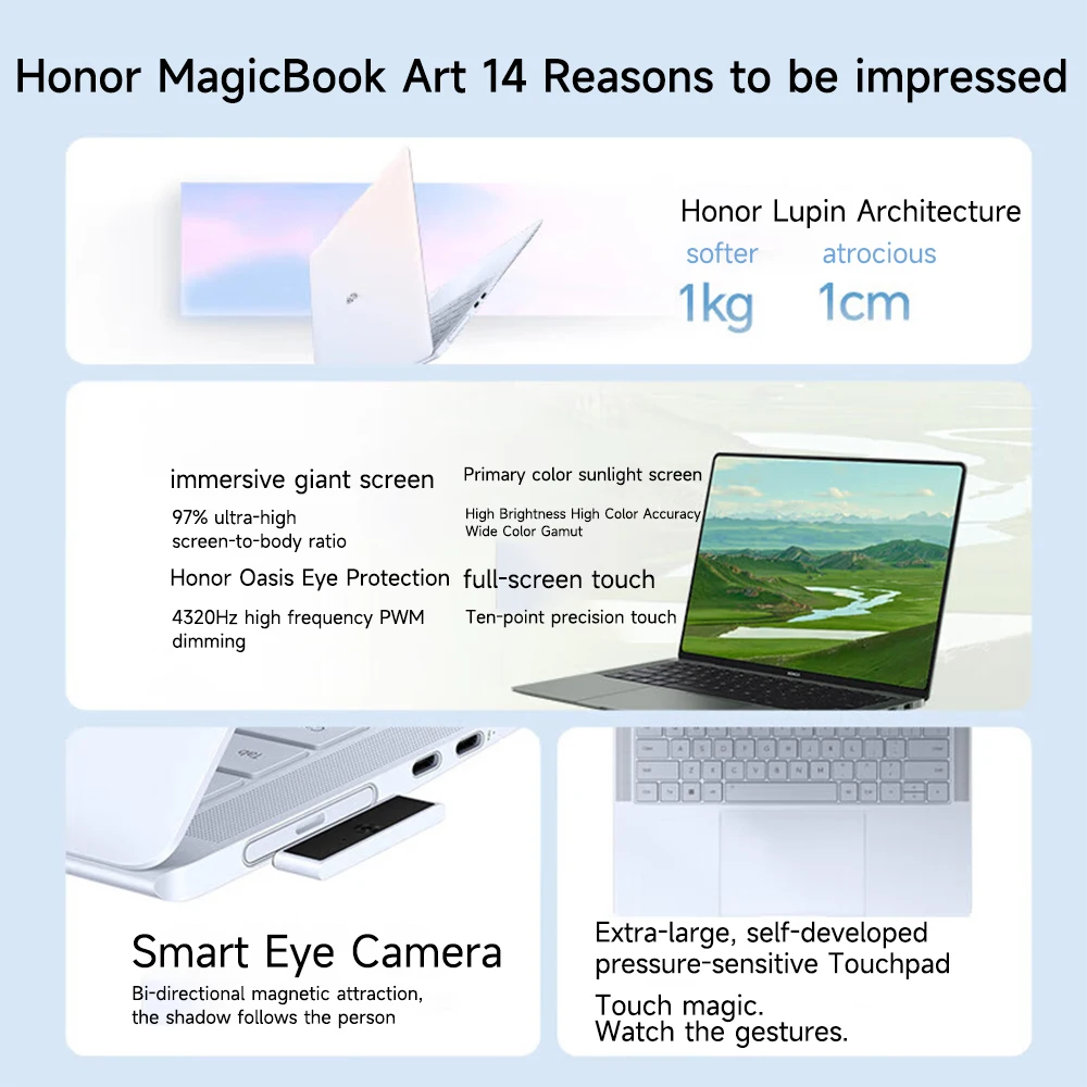 Honor Laptop MagicBook Art 14 2024 Model 14.6-inch OLED Touchscreen Ultra5 /Ultra7 16GB/32GB 1TB/2TB 120 Hz 3.1K Screen Laptop 5