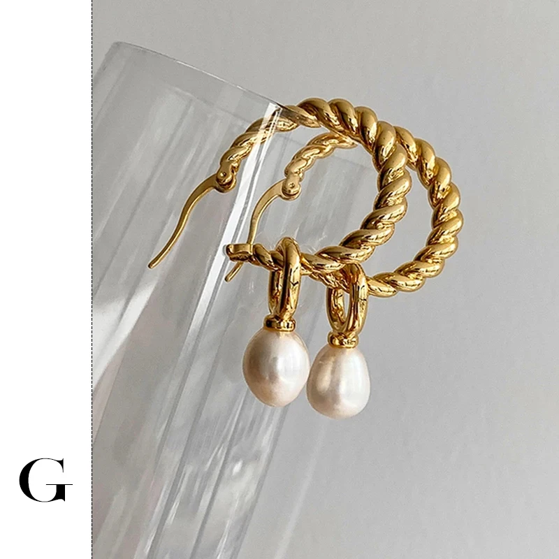 GHIDBKVintageLargeCircleSpiralTwistedHoopsEarringsWithARealDanglingFreshwaterPearl