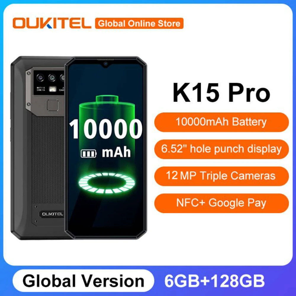 Смартфон OUKITEL K15 Pro 10000 мАч 6 52 дюйма Android 11 0 + 128 ГБ тройная камера 12 МП | Мобильные