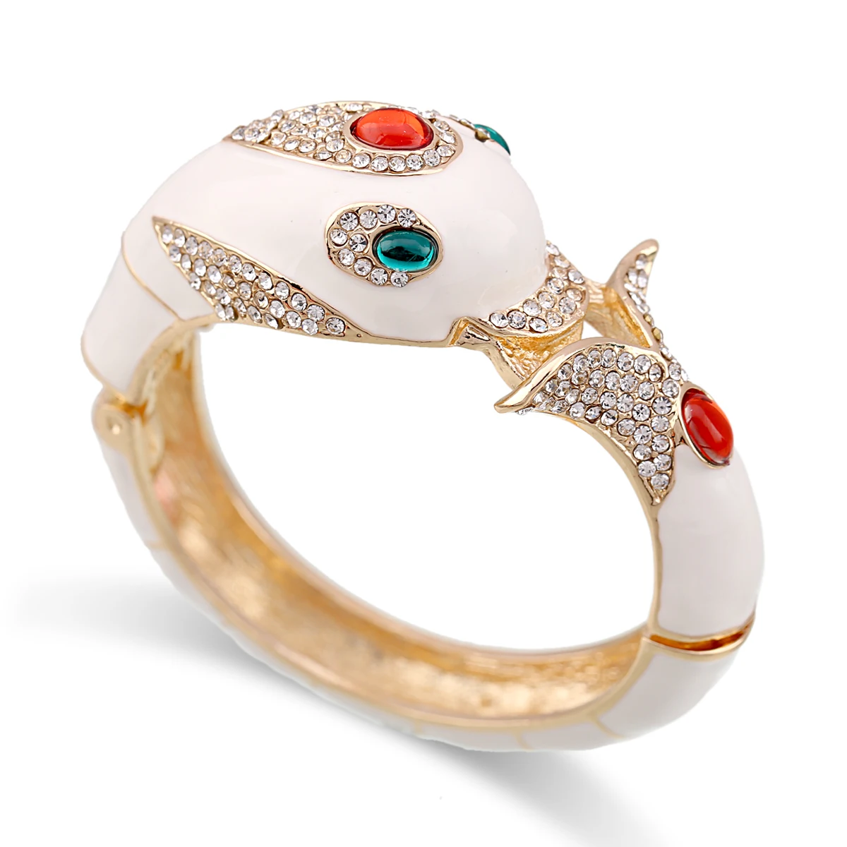 HAHA&TOTO New Arrived Women's Gold Plated with Full AAA Rhinestones Dolphin Animal Bracelet Statement Enamel Bangle 6 Colors 2