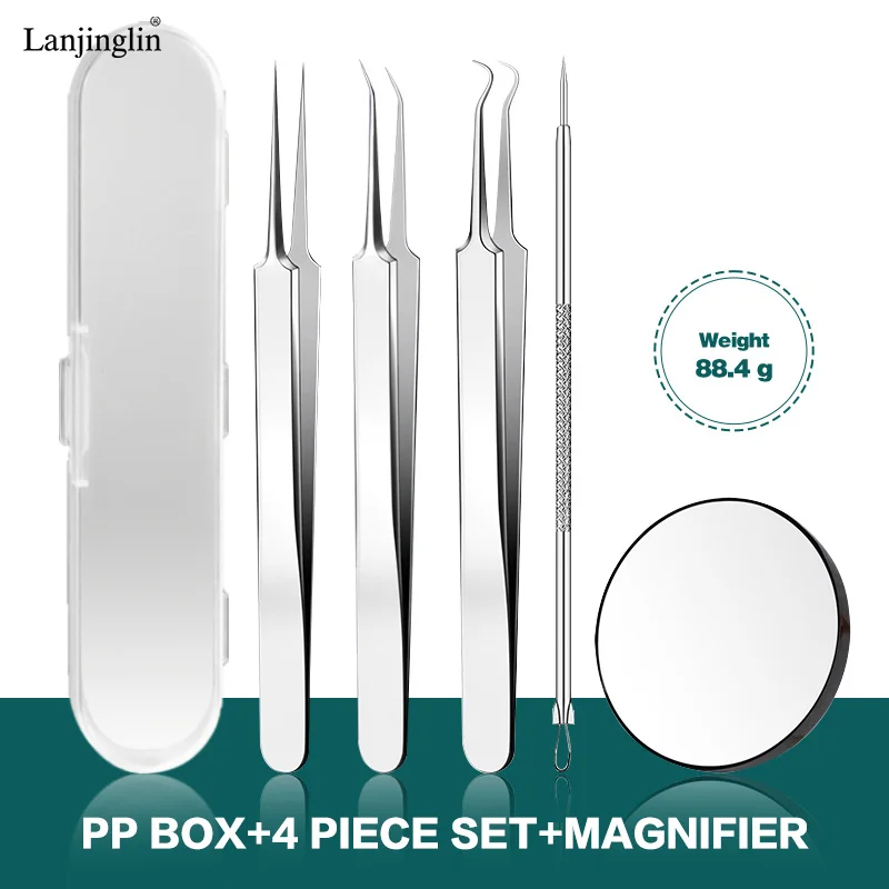 Lanjinglin 1 Set Professional Tweezers Kit /Acne Remover Needles Face Skin Care Cleaner Removal Beauty Makeup Tools 5