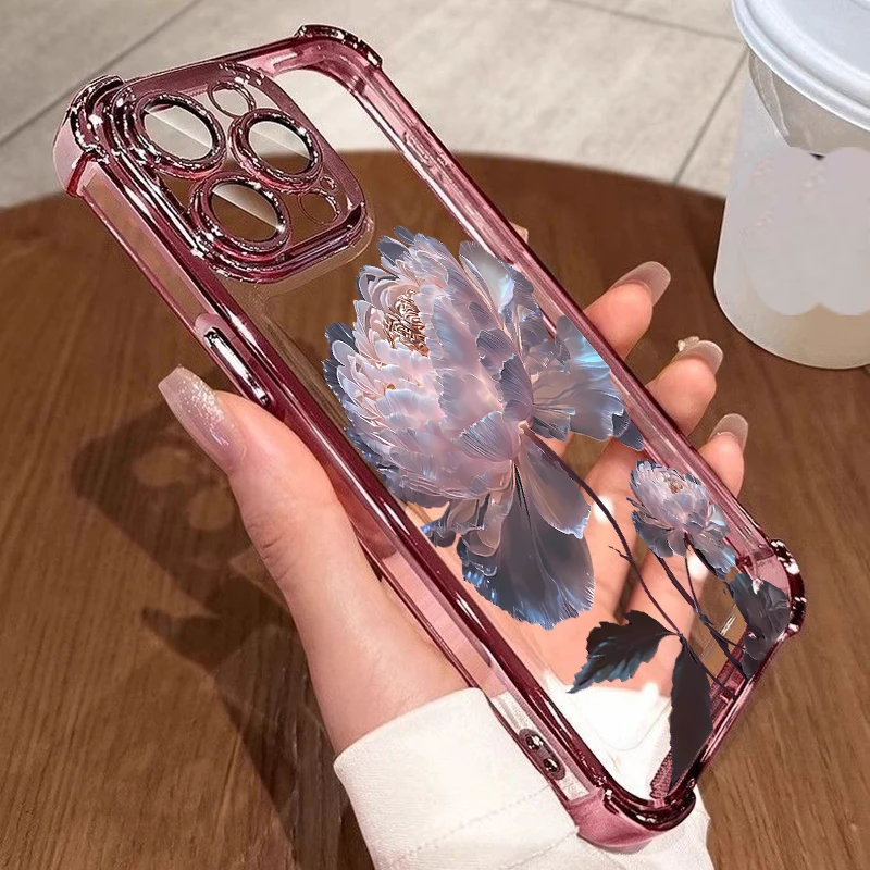 Pink Peony Lotus Plating Phone Case Cover