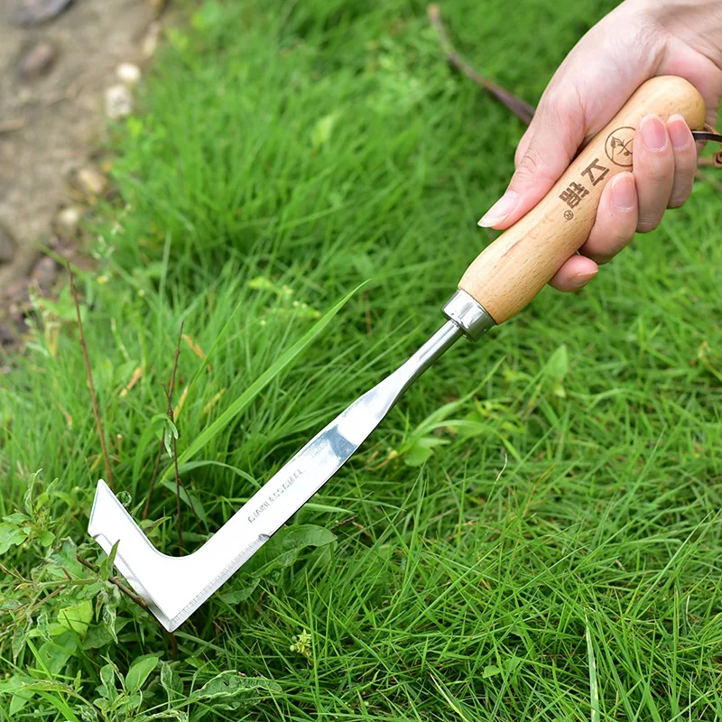 Garden Crack Weeder Crevice Weeding Tool Handle Stainless Steel Manual Lawn Mower L-Shaped Weeding Sickle for Lawn Patio portable weeder hand weeder weed tool head weed cutter head weed puller tool weed puller weed tool attachment