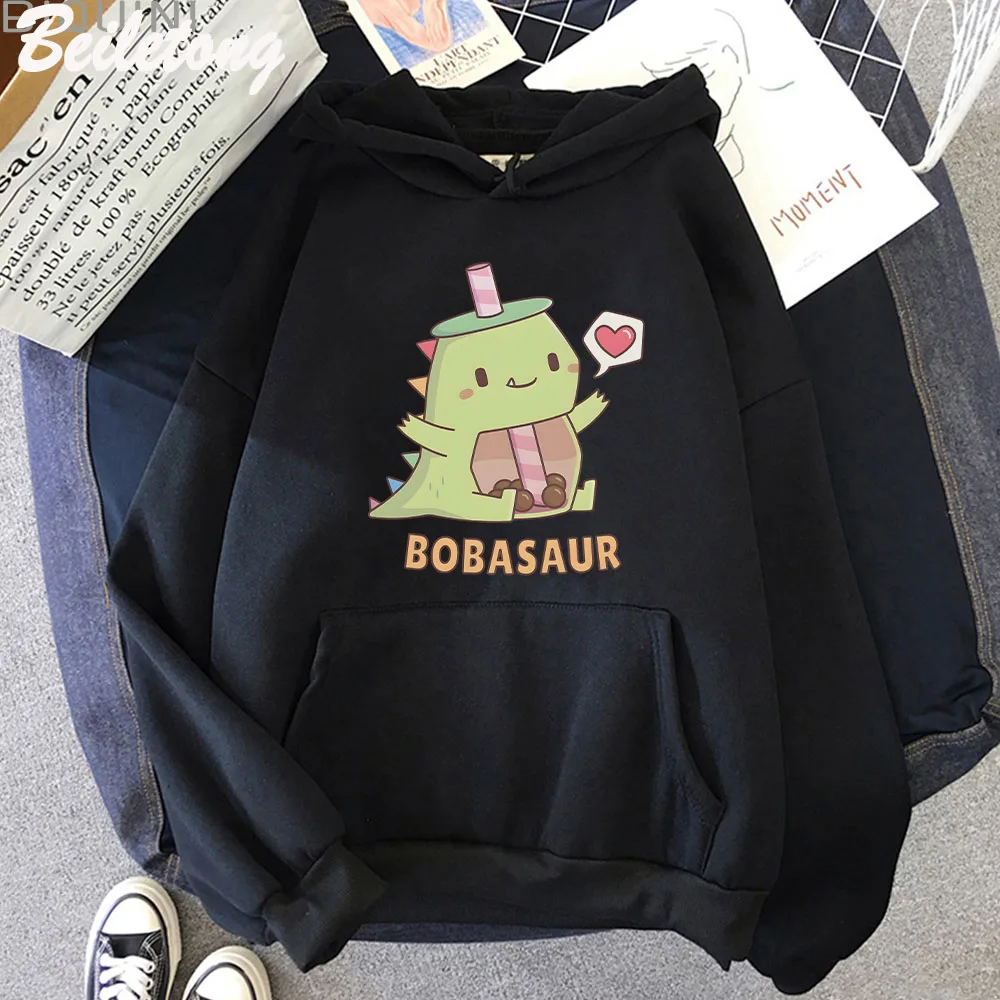 Dinosaur Oversized Cartoon Hoodies Women Sweatshirt Loose Casual Print Warm Sweatshirt Winter Cute Dino Hoodie Girl Korean Style