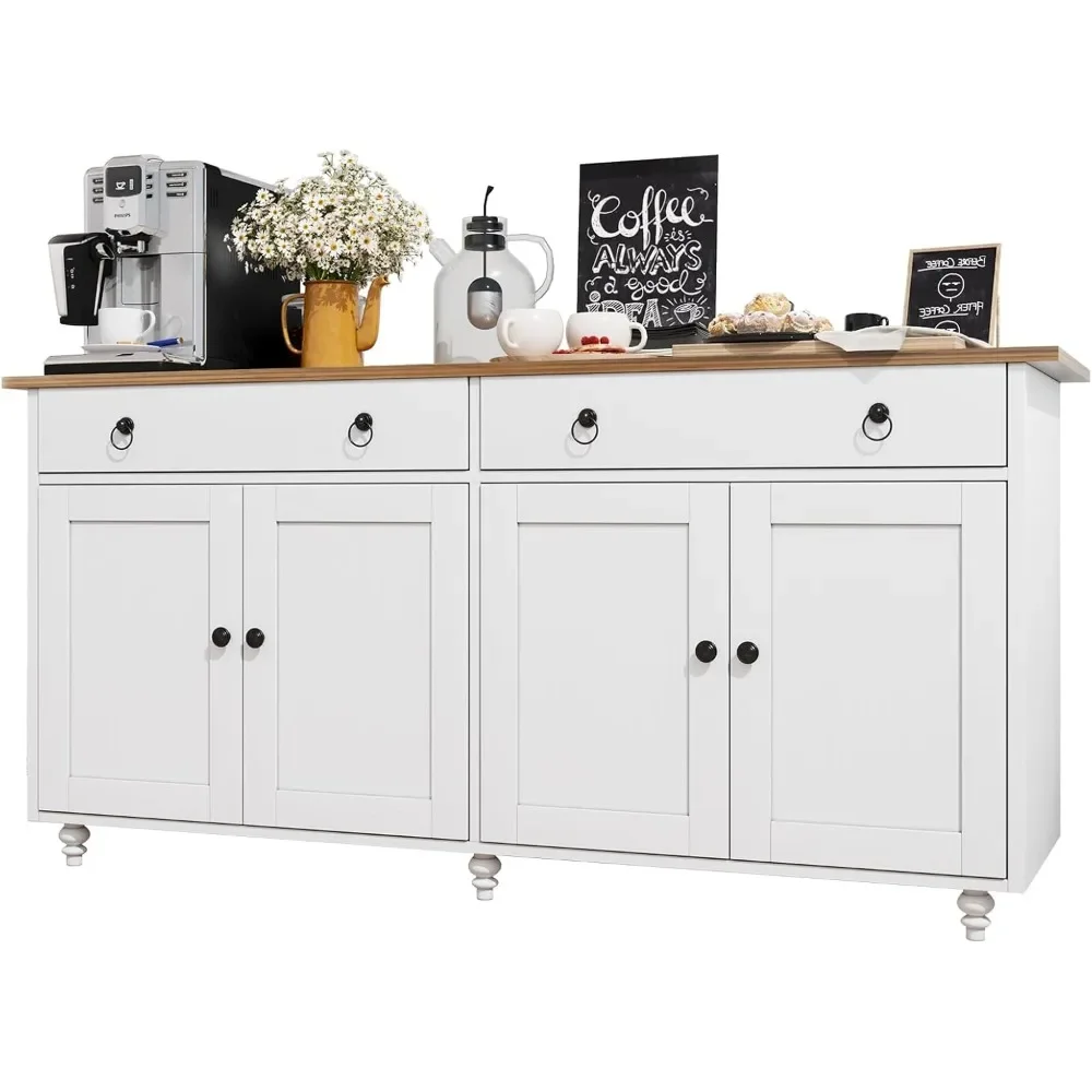 et Cabinet with Storage and 2 Drawers and 4 Doors, Modern Sideboard et Storage Cabinet, Wood Table