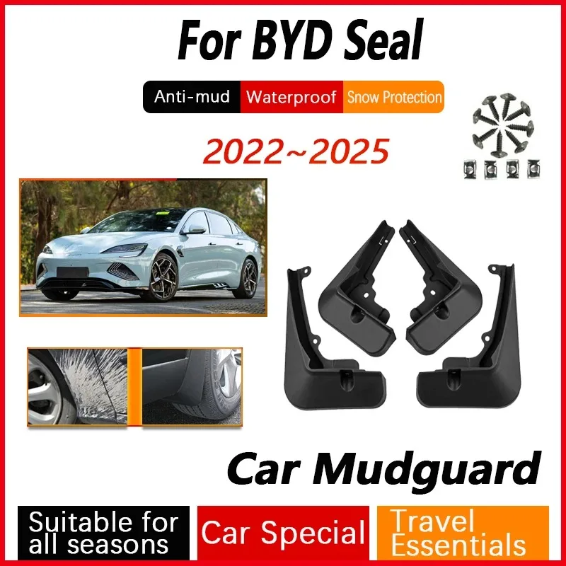 4PCS 자동차 휠 펜더 BYD Seal 2022 2023 2024 2025용 방진 머드가드 앞뒤 자동차 액세서리