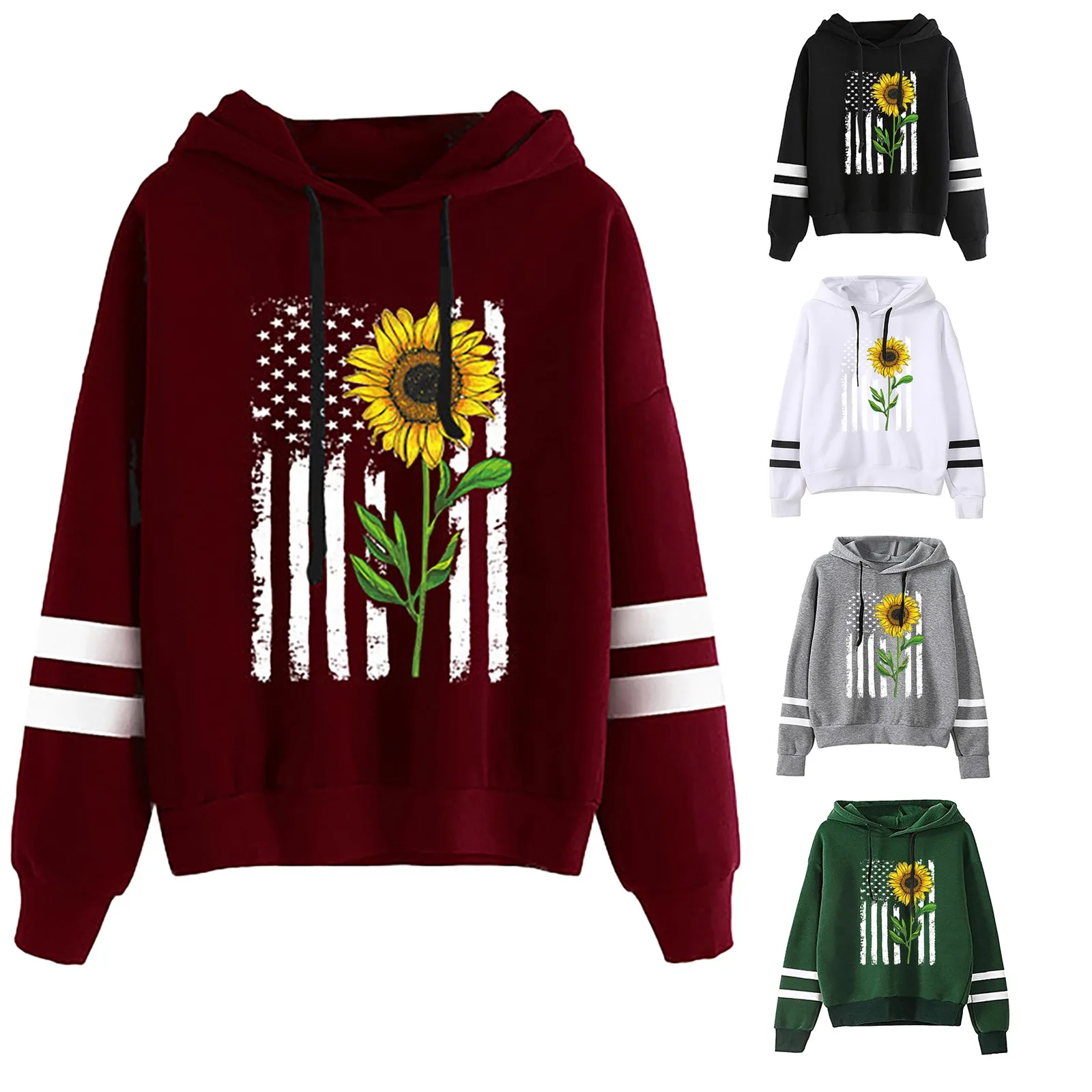 

Womens Long Sleeve Stripe Hoodie Sweatshirt Jumper Hooded Pullover Tops Blouse Womens Zip up Hoodie Long Sweatshirt Jacket