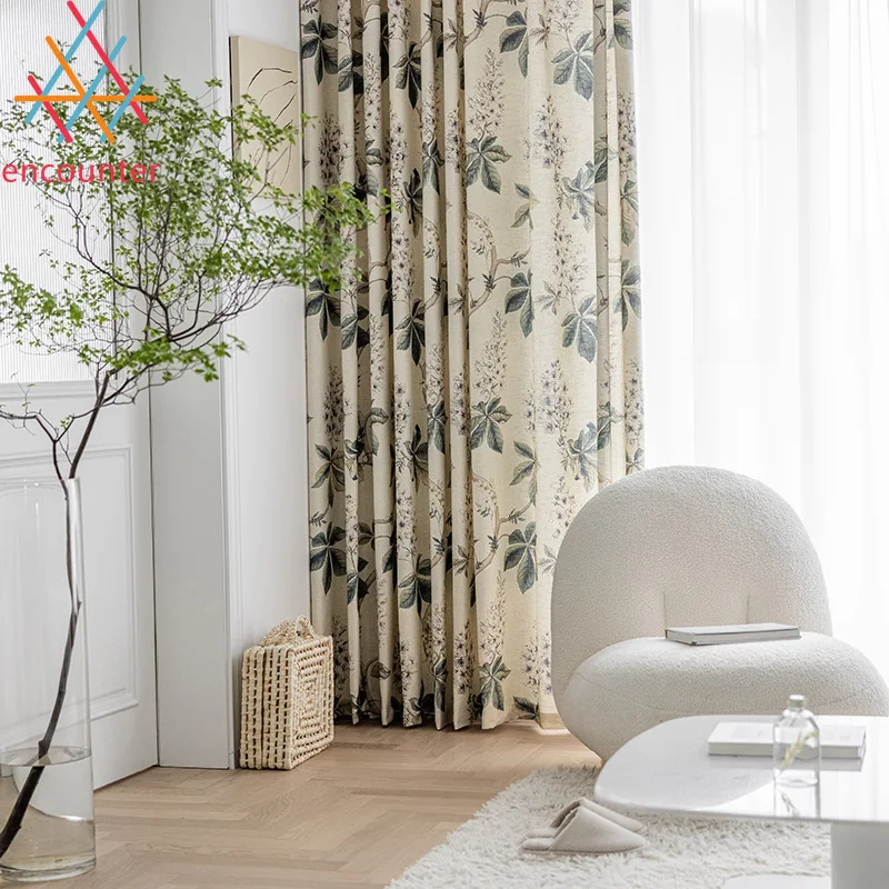

Curtains for Living Dining Room Bedroom Nordic Style Cotton and Linen Blackout Modern Simple Print
