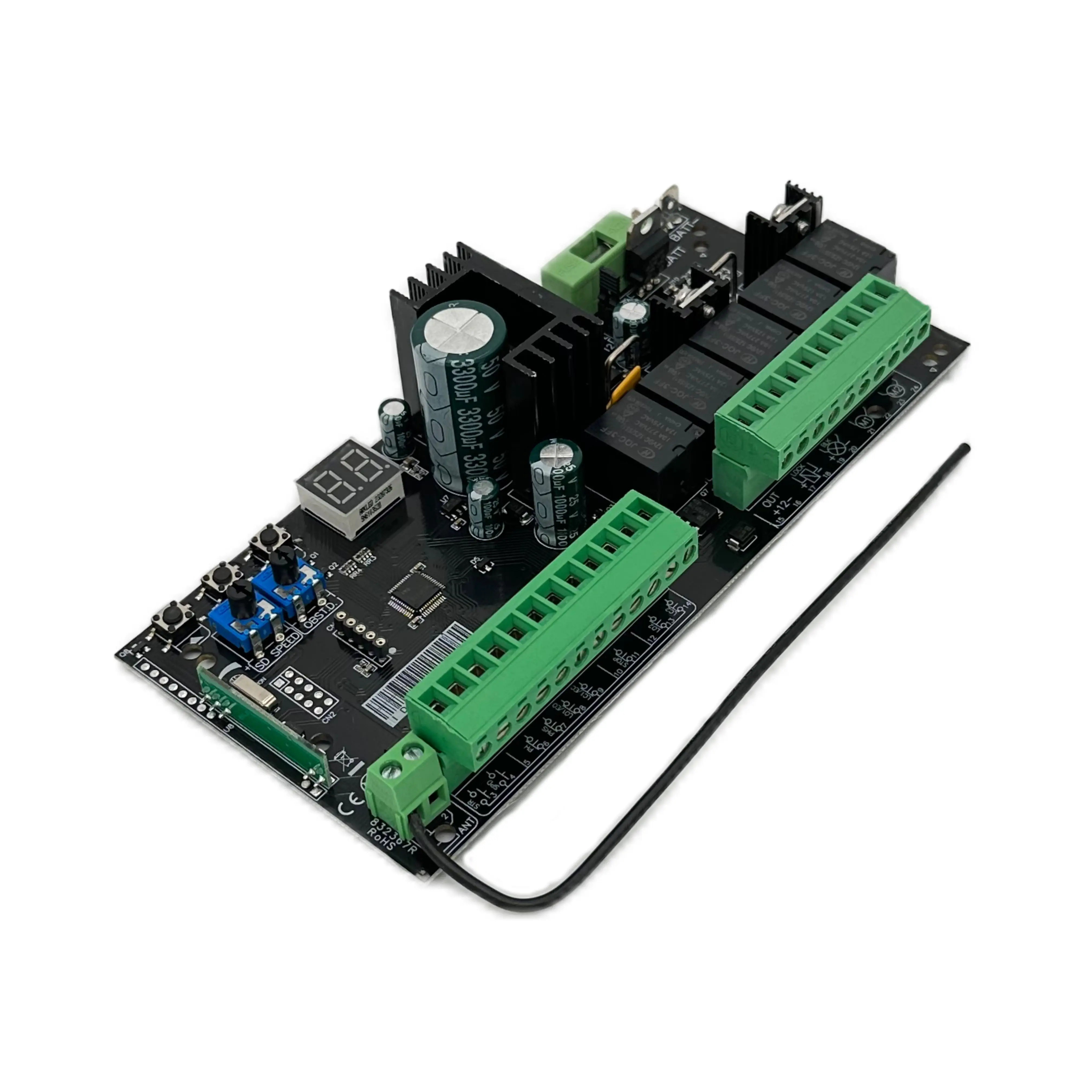 12V-24VDC는 TUYA Wi-Fi 스윙 컨트롤 마더 카드 플레이트 보드와 호환되며, DC 리니어 듀얼 스윙 암 전자 도어 모터에 사용됩니다.
