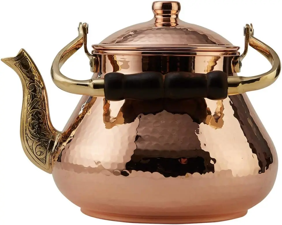Large Copper Teapot, 1mm Thick, Hammered, Handcrafted in Turkey, 3 Quarts (2.8L)