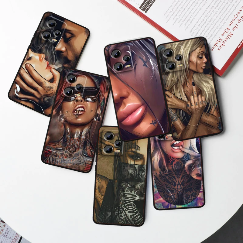Sexy Sleeve Tattoo Girl Per Xiaomi Redmi Note 13 12R 12 12S Turbo 11 11T 11S 10 10S Pro Plus 5G Custodia Per Telefono In Tpu Nero