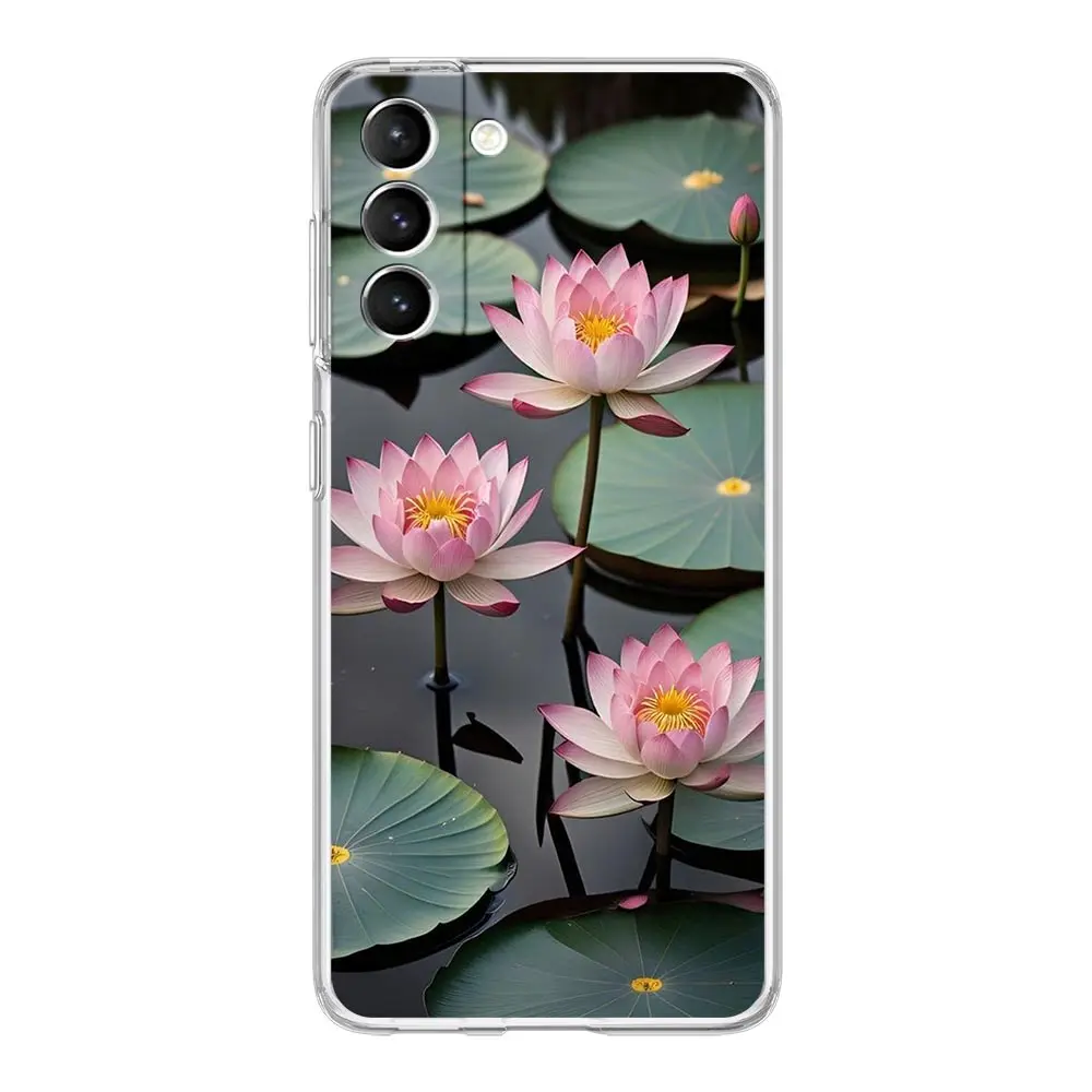 Luxurious Clear Soft Phone Case with Lotus Flower Design