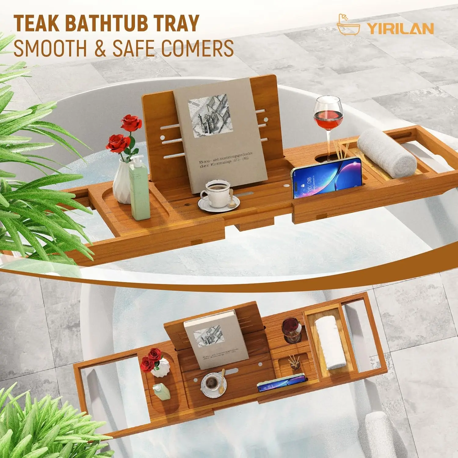 Teak Bathtub Tray for Tub, Bath Table Tray for Tub Wood, Bathtub Caddy, Luxury Gift House Warming, Wedding, Bridal Shower