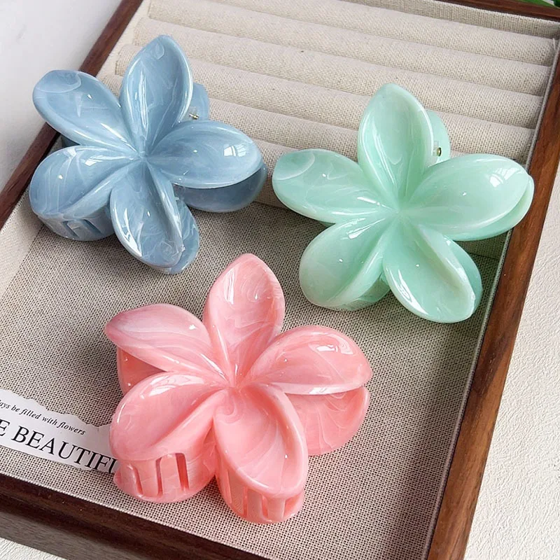 Elegante Blumen-Haarspange, Krabbe, 8 cm, große Kunststoff-Haarklammern für Frauen, Haarspange, niedlicher Strand-Haarschmuck, hawaiianische Haarspange – Detail 8