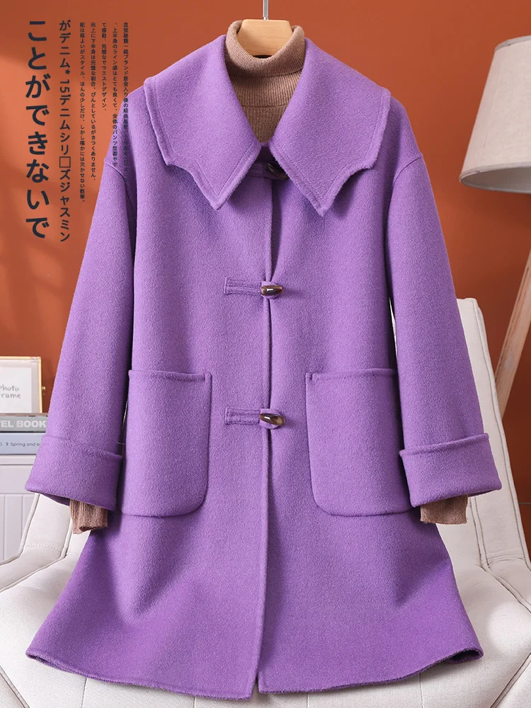 

Двустороннее кашемировое пальто с кукольным воротником Zongzi на пуговицах для маленьких женщин, средней длины, двустороннее шерстяное повседневное пальто