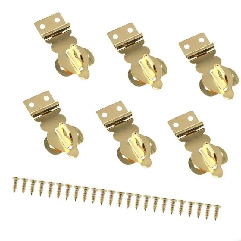P8DA 6pcs Gold Hasp lock Mini Gold Hasps with Screws Decorative Lock for Multifunction Use In Jewelry Boxes & Luggage