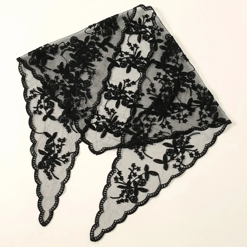 Nylon Embroidered Lace Triangle Scarf Prayer Veil Church Hijab 2024 Women Soft New Fashion Elegant Scarf Shawl 140*35cm 6