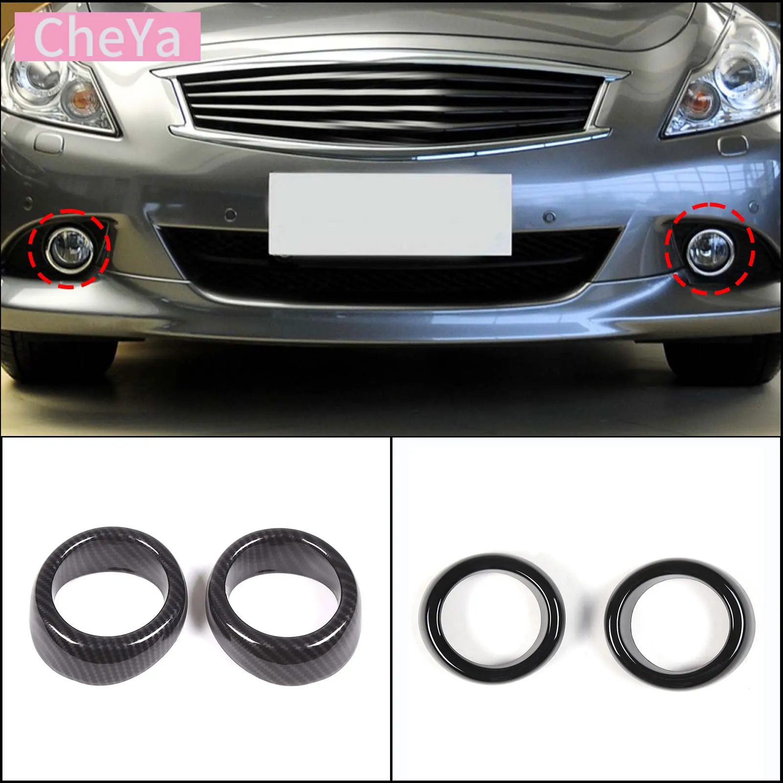 

cheya ABS Carbon Fiber Pattern Car Front Fog Lamp Trim Ring Cover for Infiniti G-Series 2010-2013 Exterior Accessories 2 Pcs