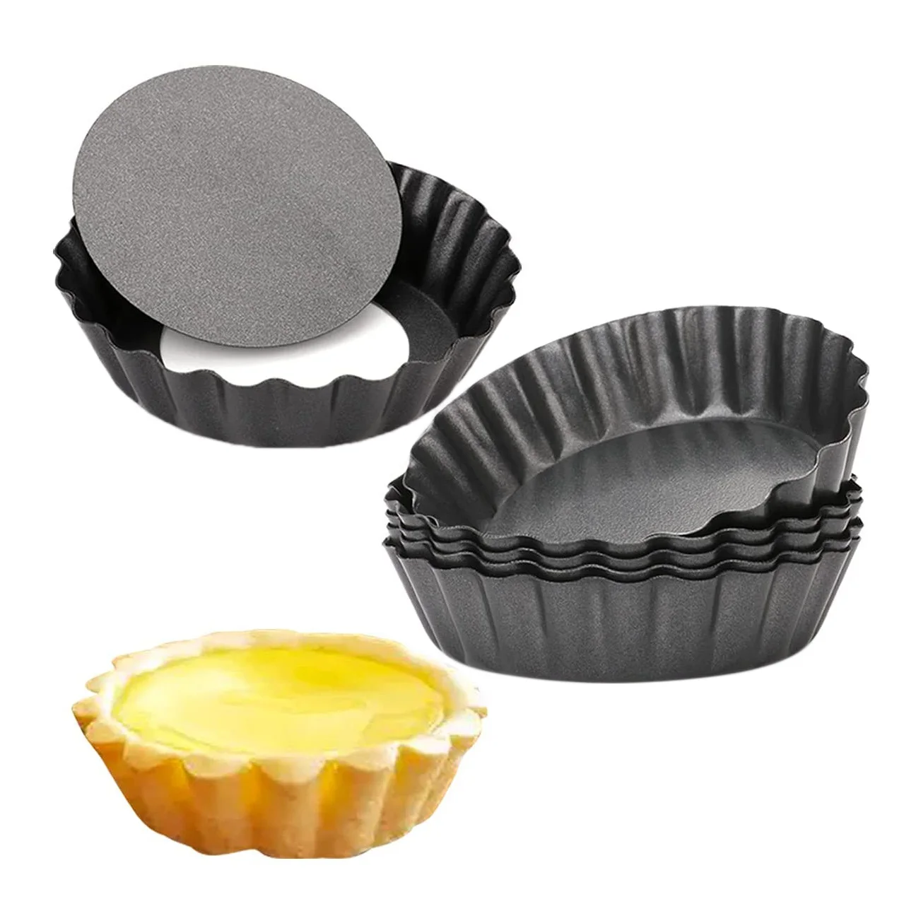 

6 Pcs Egg Tart Molds, 3Inch Mini Tart Pans Removable Bottom, Cupcake Cake Muffin Mold Tin Pan Baking Tool