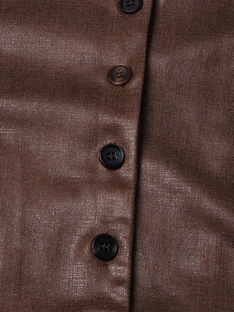 TWOTWINSTYLE Solid Patchwork Lace Up Leather Coat Stand Collar Long Sleeve Spliced Single Breasted Vintage Coats Female Style